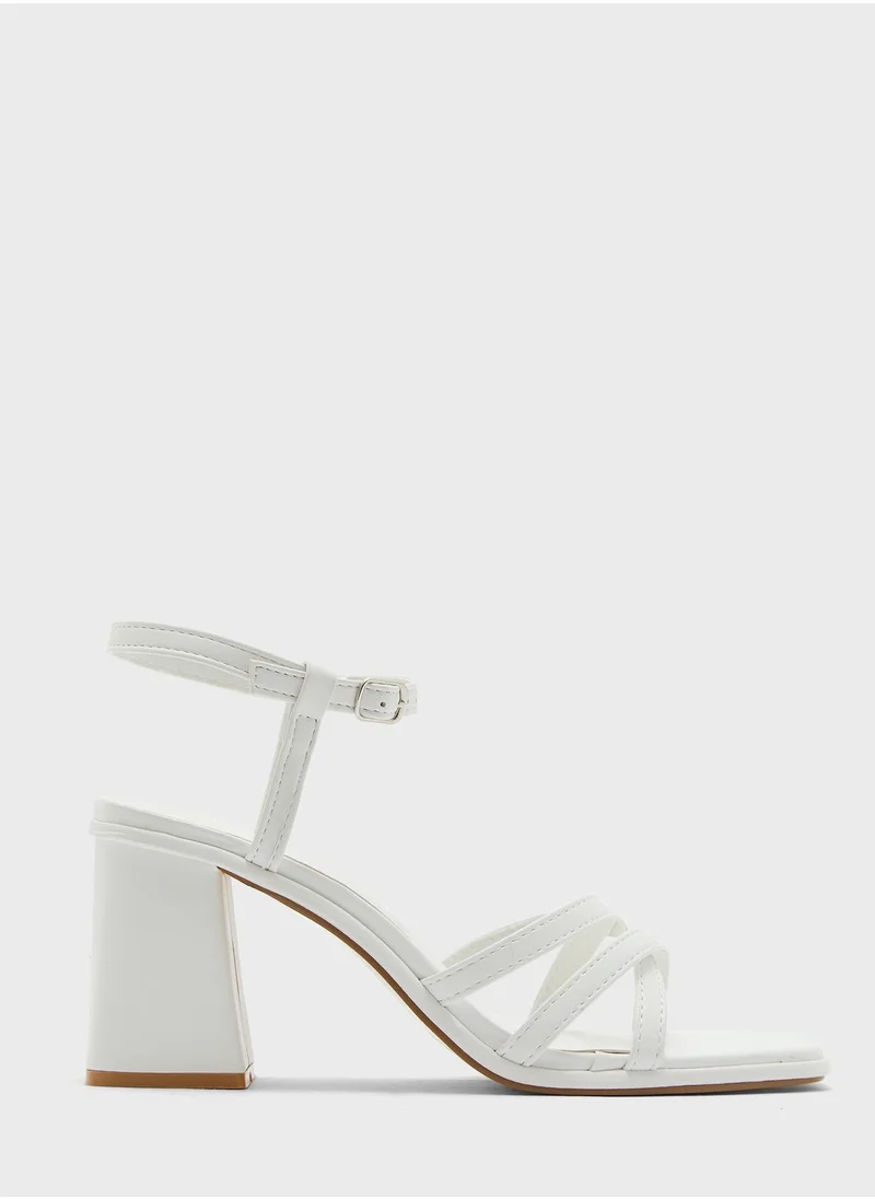 ELLA Double Crossover Strap Block Heel Sandal
