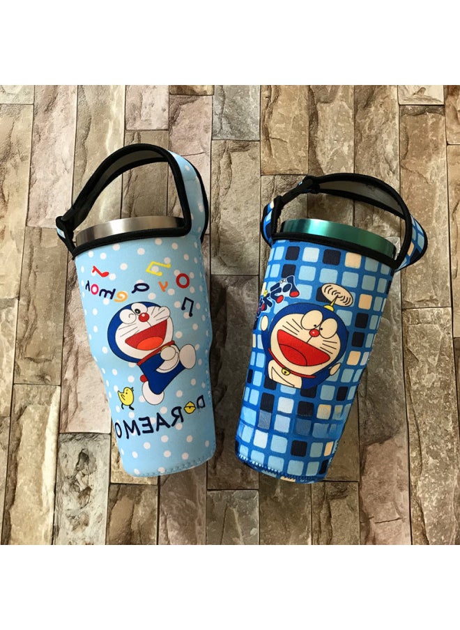 Generic - Factory Wholesale Cartoon Ice Cream Cup 30Oz Car Cup Vacuum Cup Cover Portable Drop-resistant Handbag Diving Material Cup Cover-Color:Blue Apricot Flower-Capacity:900ml(30oz Ice Cream) - Image 1