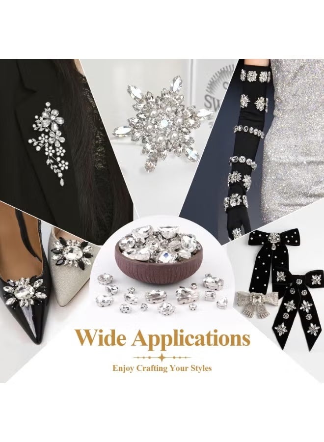 GIFT 120 PCS White Bedazzling Sew on Rhinestones, Mixed Shape Charms Claw Flatback Glass Rhinestone with Metal Base for Crafting, Large Gems for Clothes Shoes Hats Collars Bags & Sewing Accessories - Image 5