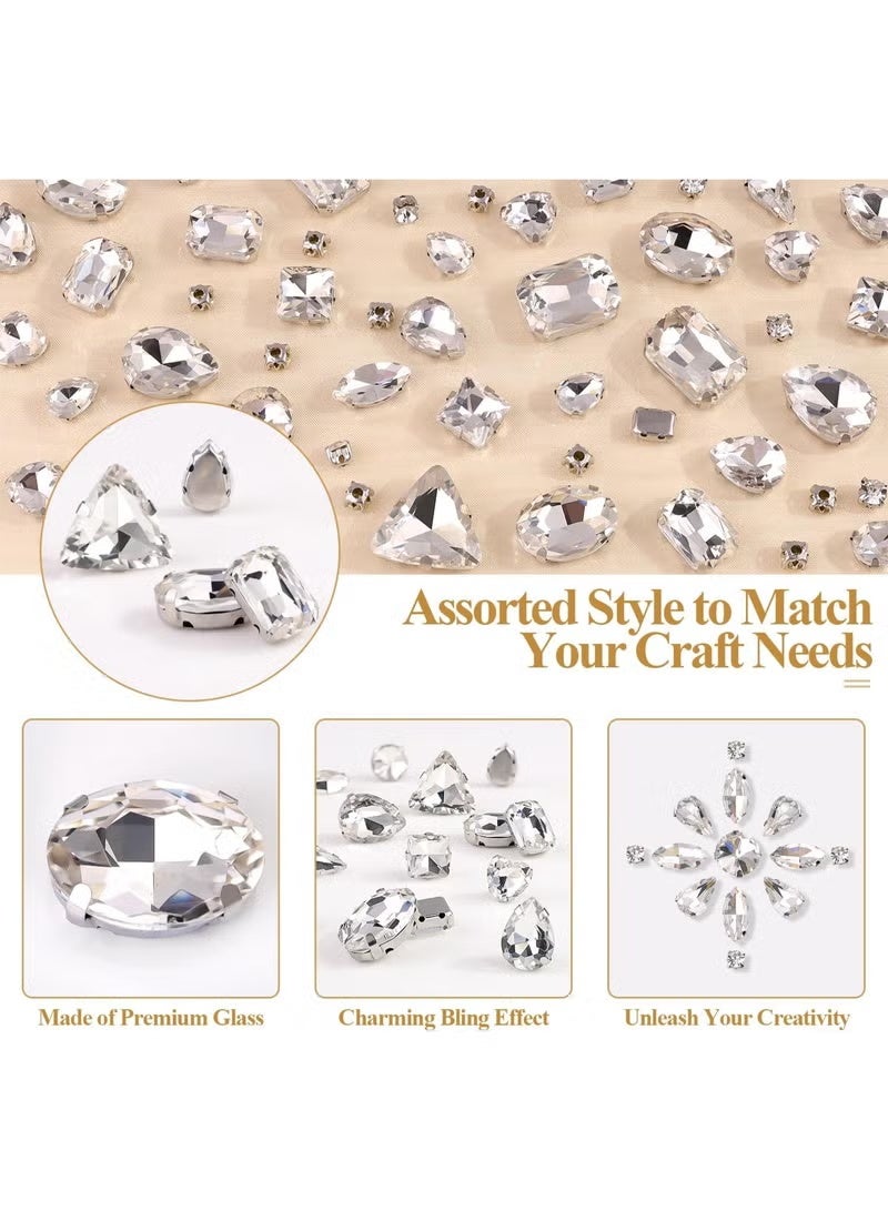 GIFT 120 PCS White Bedazzling Sew on Rhinestones, Mixed Shape Charms Claw Flatback Glass Rhinestone with Metal Base for Crafting, Large Gems for Clothes Shoes Hats Collars Bags & Sewing Accessories - Image 4
