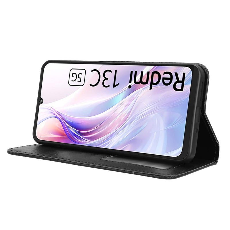 HuHa Case Cover For Xiaomi Redmi 13C 5G / 13R 5G Magnetic Buckle Retro Texture Leather Phone Case(Black) - Image 5