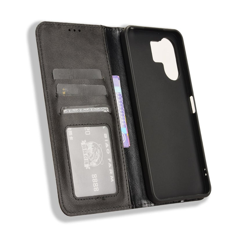 HuHa Case Cover For Xiaomi Redmi 13C 5G / 13R 5G Magnetic Buckle Retro Texture Leather Phone Case(Black) - Image 4