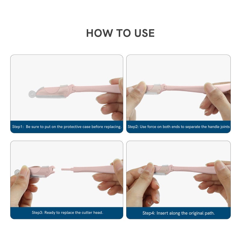 Cut it Eyebrow Razors for Women, Replaceable Face Razors kit, Dermaplane Shaving Tool for Men & Women, Face Razors for Peach Fuzz and Hair Removal, 4pcs Replacement Blades Available - Image 5