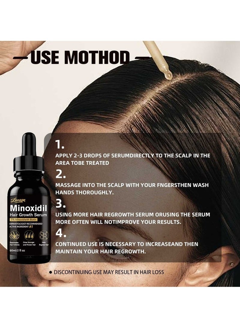 LUNOON 5% Minoxidil Hair Growth Serum for Men, Men Beard Growth with Biotin and Minoxidil Extract Serum for Hair Loss, Thinning and Faster Regrowth Treatment - Image 2