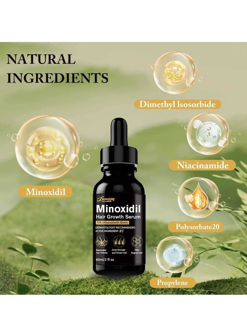 LUNOON 5% Minoxidil Hair Growth Serum for Men, Men Beard Growth with Biotin and Minoxidil Extract Serum for Hair Loss, Thinning and Faster Regrowth Treatment - Image 5