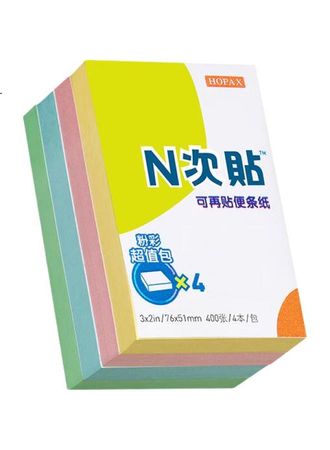 Stickn (Stickn) 4-Pack Sticky Notes/ Memo Pads/ Sticky Note Paper/ Sticky Note Book 76*51Mm Self-Adhesive Message Pad 400 Sheets Four-Color Combination 32047 - Image 2