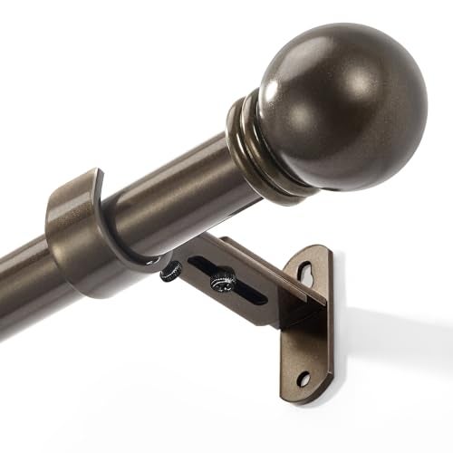AMZSEVEN Curtain Rods for Windows 16 to 48 Inches, Curtain Rod Max Adjustable Length of 60 IN, 6/8" Diameter Drapery Rods Round Finials, Brown, Pack of 1 - Image 1