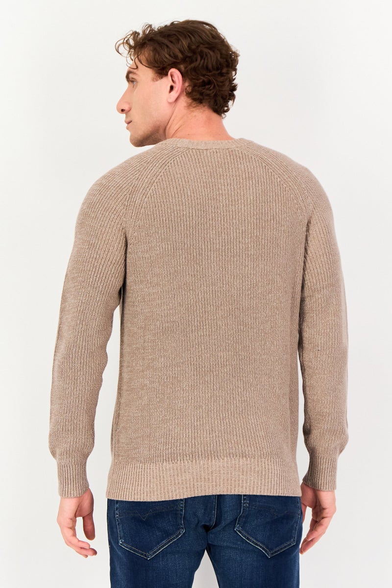 Celio Men Crew Neck Knitted Sweater, Taupe - Image 3