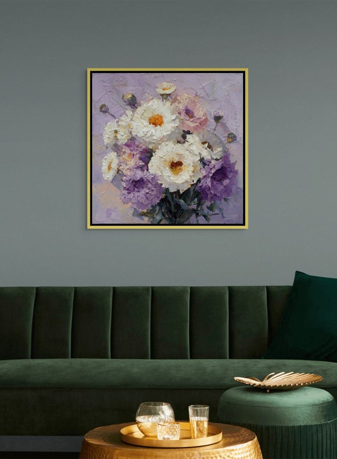 Art Decor Framed Canvas Square Print of White and Purple Floral Bouquet Modern Abstract Botanical Wall Art Living Room Bedroom Office Décor - Image 2
