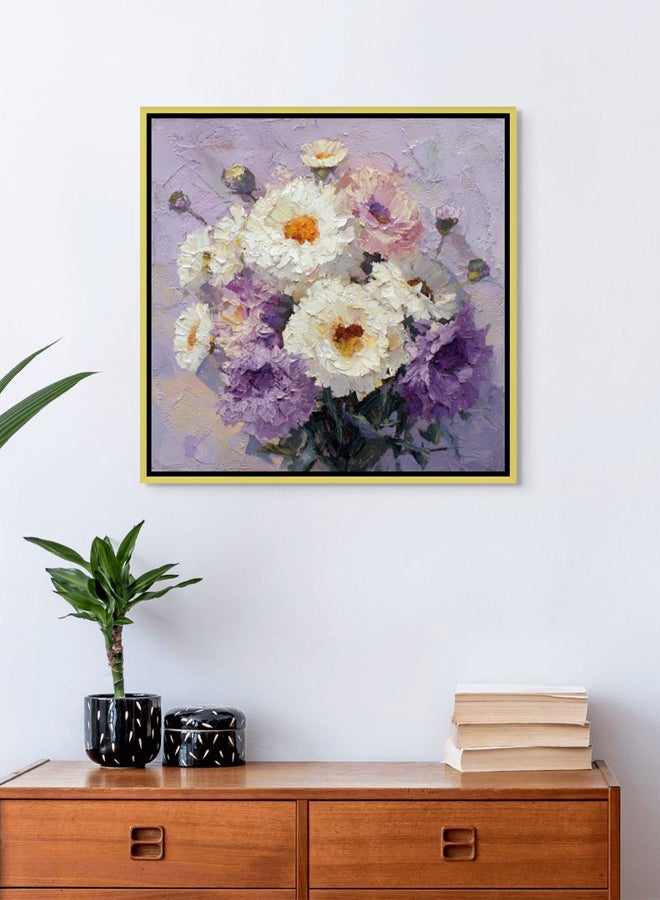 Art Decor Framed Canvas Square Print of White and Purple Floral Bouquet Modern Abstract Botanical Wall Art Living Room Bedroom Office Décor - Image 3