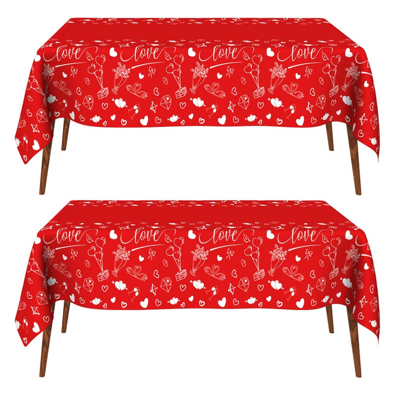 Leislam Valentine's Day Tablecloth,2 Pack Valentines Day Table Cloth, 54x108inch Disposable Plastic Tableclothes Rectangle Waterproof Red Pink Love Heart Table Cover Rectangle for Wedding Party Decorations - Image 1