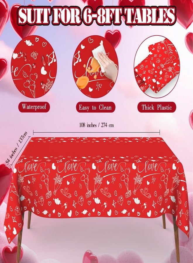 Leislam Valentine's Day Tablecloth,2 Pack Valentines Day Table Cloth, 54x108inch Disposable Plastic Tableclothes Rectangle Waterproof Red Pink Love Heart Table Cover Rectangle for Wedding Party Decorations - Image 2