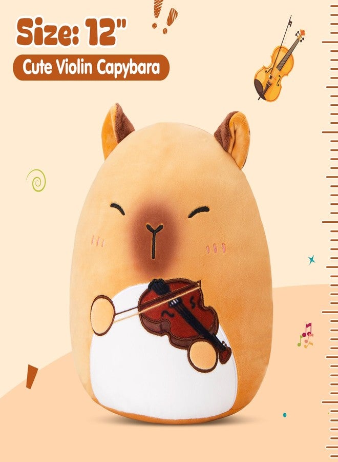 Glow Guards 12'' Brown Capybara Plush Pillow,Soft Capybara Plush Toy Holding Violin,Cute Stuffed Animal Gifts for Boys Girls Kids for Music Lovers - Image 2