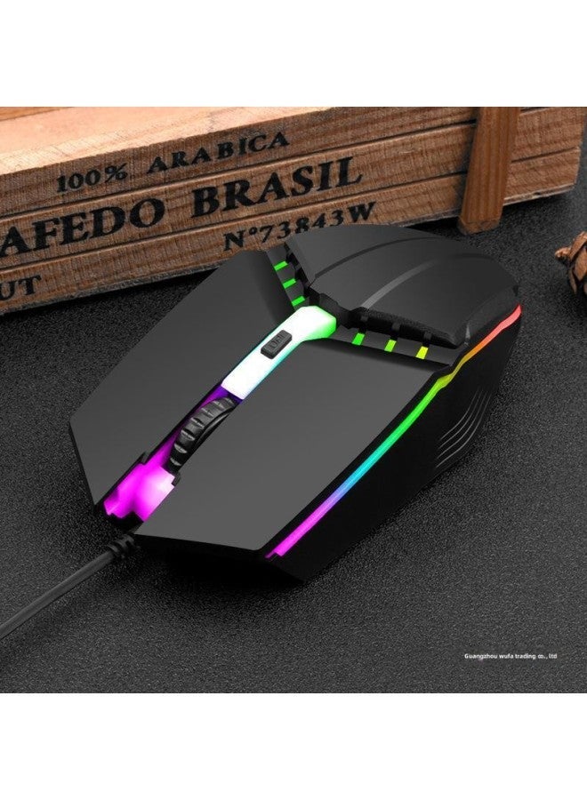 Colorful Luminous Mouse Wired USB Interface Game Office Desktop Notebook Universal Men And Women DPI Speed Adjustable-Color:Matte Black 【3 Levels DPI】 + Pad 1.5m Cord Length-Interface:Official Stand - Image 5