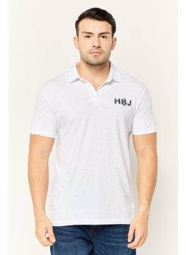 Men Regular Fit Brand Logo Short Sleeves Polo, White