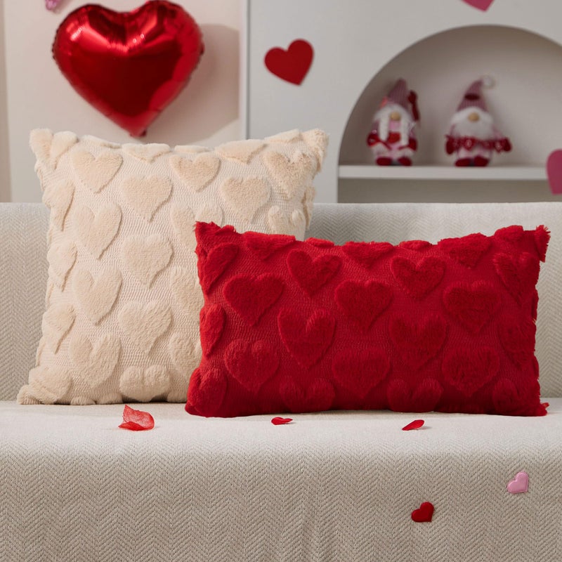 DFXSZ Valentine's Day Pillow Covers 12x20 Red Hearts Decor Red Lumbar Pillow Cover Decorations for Valentines Holiday Decor Case for Home Couch 103A12 - Image 2