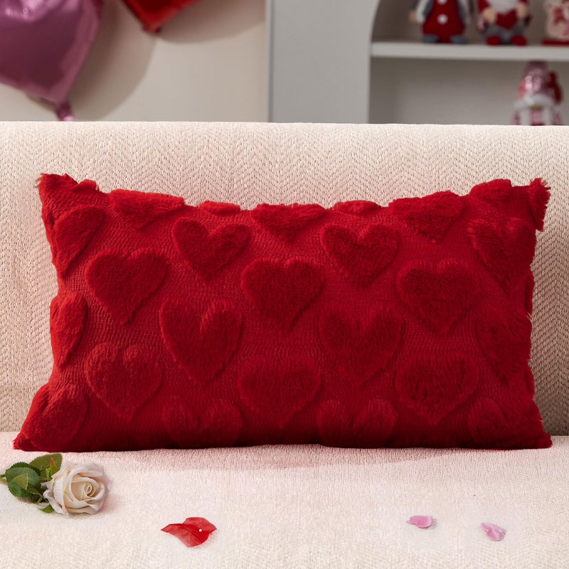 DFXSZ Valentine's Day Pillow Covers 12x20 Red Hearts Decor Red Lumbar Pillow Cover Decorations for Valentines Holiday Decor Case for Home Couch 103A12 - Image 1