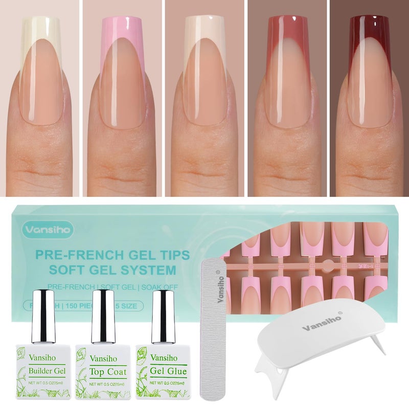 Vansiho French Gel Nails Kit Long Square French Tip Press on Nails Kit Nail Gel and Nail Lamp for Gift and Nail Art DIY - Image 2