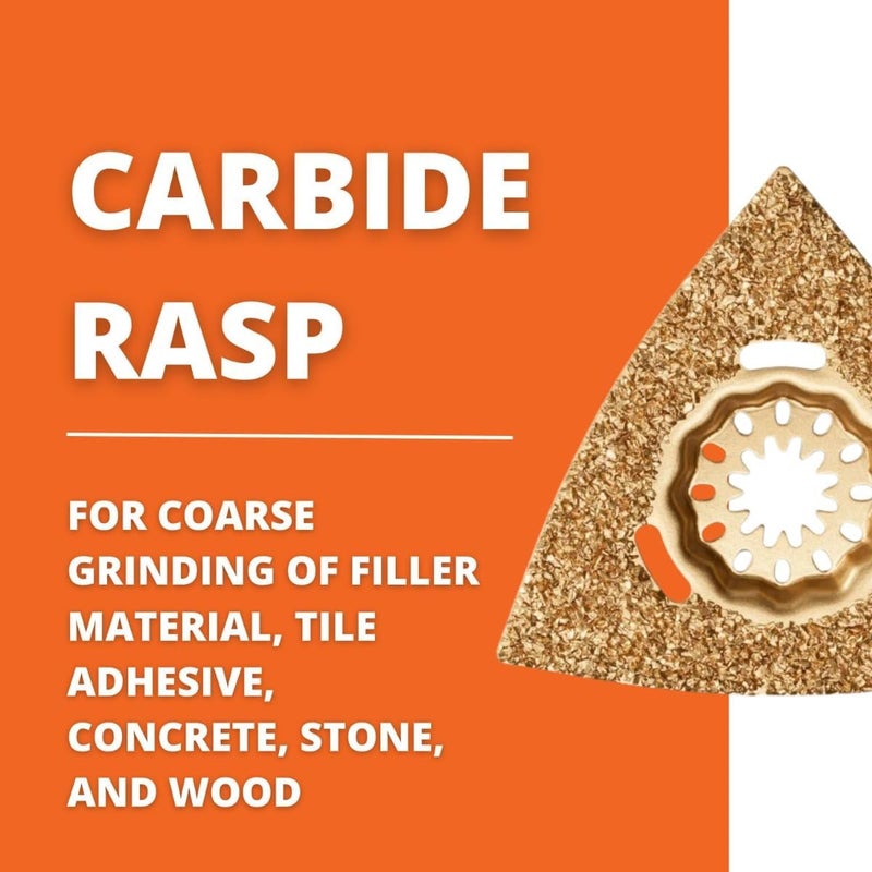 Fein Starlock Triangular Carbide Rasp - Coarse Grinding of Tile Adhesive, Concrete, Stone, Wood and Filler Materials, 3-1/8" Edge Length, Perforated for Dust Extraction - 63731001210 - Image 2