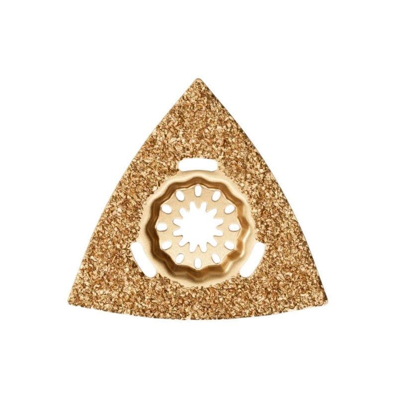 Fein Starlock Triangular Carbide Rasp - Coarse Grinding of Tile Adhesive, Concrete, Stone, Wood and Filler Materials, 3-1/8" Edge Length, Perforated for Dust Extraction - 63731001210 - Image 1