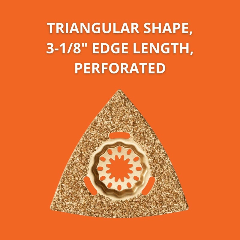 Fein Starlock Triangular Carbide Rasp - Coarse Grinding of Tile Adhesive, Concrete, Stone, Wood and Filler Materials, 3-1/8" Edge Length, Perforated for Dust Extraction - 63731001210 - Image 4