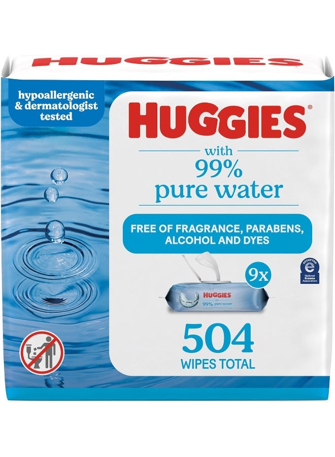 Huggies 99% Pure Water Baby Wipes, Unscented, 9 flip-top packs (3 Packs of 3), 504 Wipes Total, Packaging May Vary - Image 1
