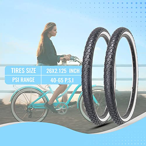 MOHEGIA 26 Inch Cruiser Bike Tires Replacement Set with 2 Pack 26x2.125 Inch Folding Bicycle Tires,Tubes and Tire Levers for Beach Cruiser City Bikes/White Side Wall - Image 3