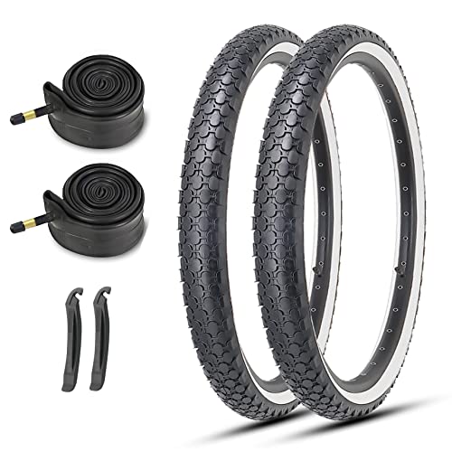 MOHEGIA 26 Inch Cruiser Bike Tires Replacement Set with 2 Pack 26x2.125 Inch Folding Bicycle Tires,Tubes and Tire Levers for Beach Cruiser City Bikes/White Side Wall - Image 1
