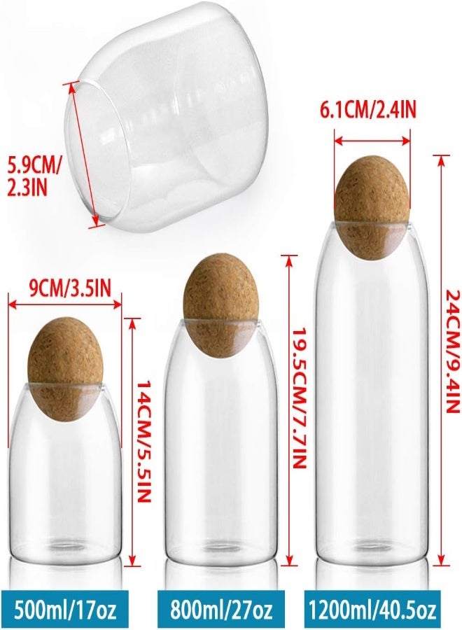 AKDC Mdluu Set Of 3 Glass Jars With Cork Lid And Glass Ball With Wooden Lid For Coffee, Tea, Spices, Sugar, Salt, 500Ml, 800Ml, 1200Ml - Image 2