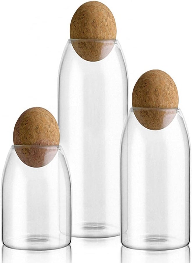 AKDC Mdluu Set Of 3 Glass Jars With Cork Lid And Glass Ball With Wooden Lid For Coffee, Tea, Spices, Sugar, Salt, 500Ml, 800Ml, 1200Ml - Image 4