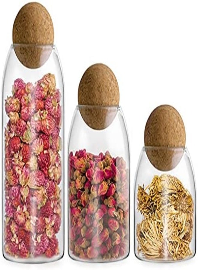 AKDC Mdluu Set Of 3 Glass Jars With Cork Lid And Glass Ball With Wooden Lid For Coffee, Tea, Spices, Sugar, Salt, 500Ml, 800Ml, 1200Ml - Image 3