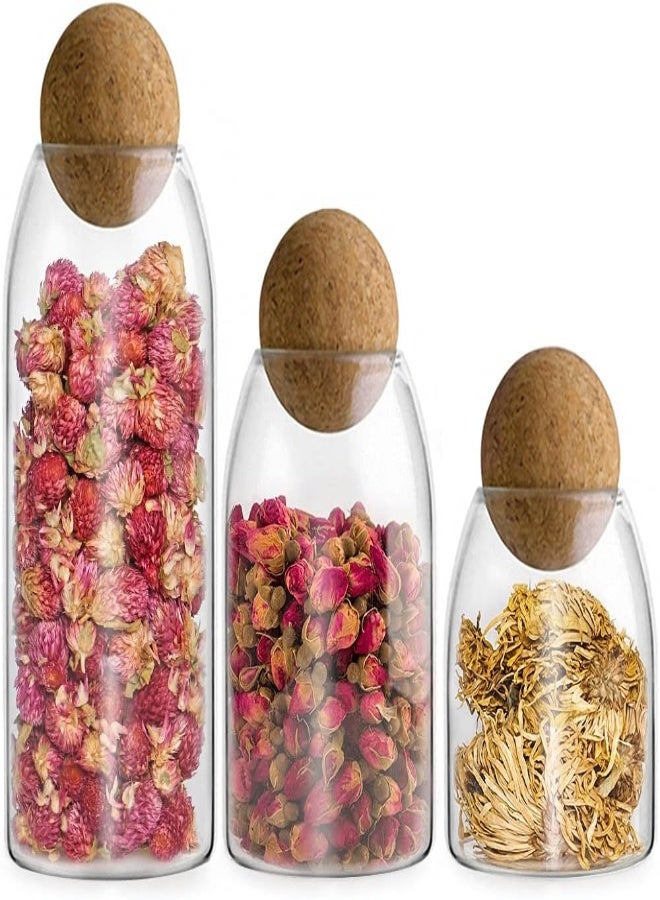 AKDC Mdluu Set Of 3 Glass Jars With Cork Lid And Glass Ball With Wooden Lid For Coffee, Tea, Spices, Sugar, Salt, 500Ml, 800Ml, 1200Ml - Image 5