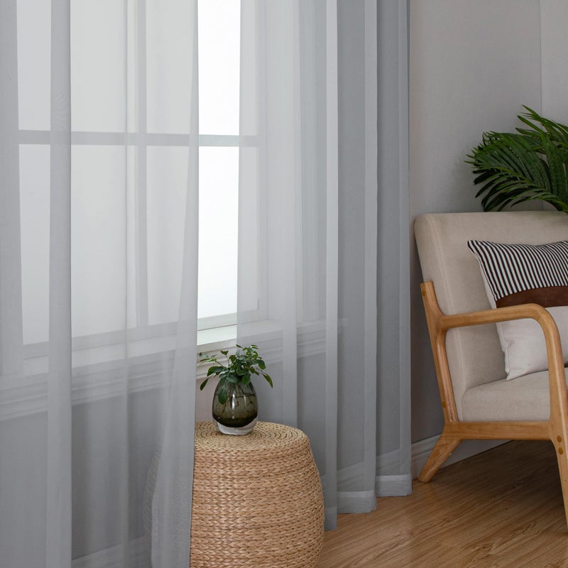 Lecloud Light Grey Sheer Curtains 84 Inch Length 2 Panels, Balance Light & Privacy Dining Room/Bedroom/Living Room Window Silver Gray Curtain, Dual Rod Pockets Solid Voile Drapes, 40x84 Inches - Image 3