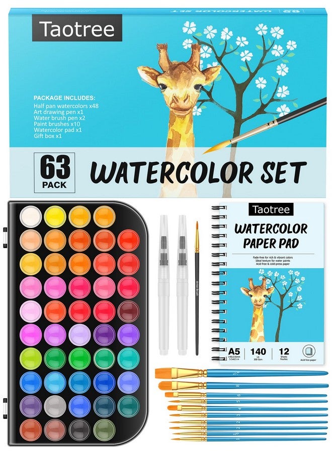 Taotree Watercolor Paint Set 48 Colors Watercolors Painting Kit Washable Water Colors With 10 Paint Brushes Brush Pen Palette Drawing Pad Arts Crafts Painting Supplies Art Set For Kids Adults Artist - Image 1