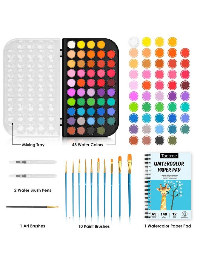 Taotree Watercolor Paint Set 48 Colors Watercolors Painting Kit Washable Water Colors With 10 Paint Brushes Brush Pen Palette Drawing Pad Arts Crafts Painting Supplies Art Set For Kids Adults Artist - Image 2