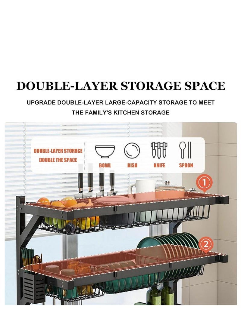 BAIG 2 Tier over sink dish drying rack 85cm width 2 cutlery holders adjustable dish drainer for kitchen storage countertop - Image 2