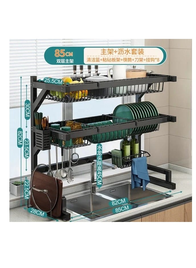 BAIG 2 Tier over sink dish drying rack 85cm width 2 cutlery holders adjustable dish drainer for kitchen storage countertop - Image 3