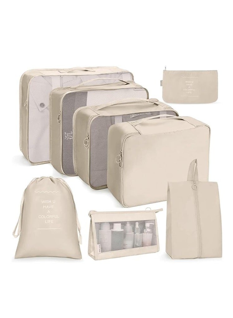 Dubkart 8Pcs Packing Cubes for Storage Luggage Packing Cube Organizer Travel Packing Cubes Set Clothes Shoes Storage Travel Organizer Bags for Luggage (Beige) - Image 1