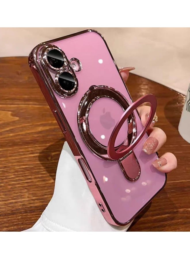 جراب مغناطيسي لهاتف iPhone 17، مع حامل حلقي غير مرئي، واقي مدمج لعدسة الكاميرا، متوافق مع MagSafe، جراب ناعم مقاوم للخدش والصدمات لهاتف iPhone 17 مقاس 6.3 بوصة، وردي - Image 3