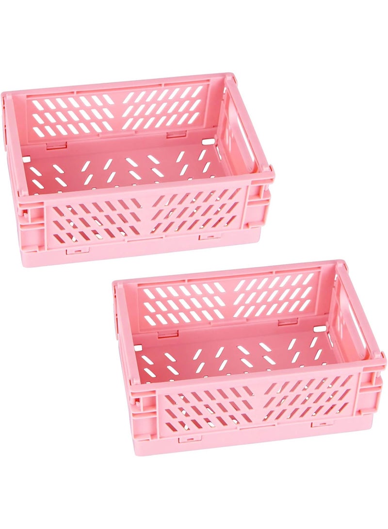 2-Pack Mini Foldable Plastic Baskets for Organizing and Storage, Collapsible Storage Crate for Home Kitchen Bedroom Bathroom Office (9.8x6.5x3.8, Pink) - Image 1