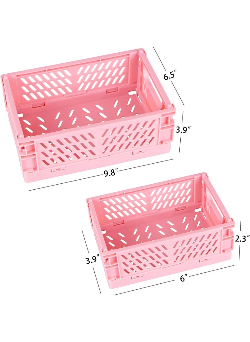 2-Pack Mini Foldable Plastic Baskets for Organizing and Storage, Collapsible Storage Crate for Home Kitchen Bedroom Bathroom Office (9.8x6.5x3.8, Pink) - Image 2