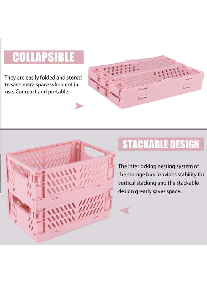 2-Pack Mini Foldable Plastic Baskets for Organizing and Storage, Collapsible Storage Crate for Home Kitchen Bedroom Bathroom Office (9.8x6.5x3.8, Pink) - Image 3