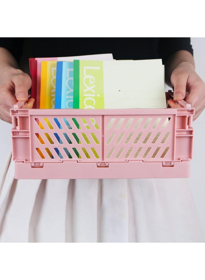 2-Pack Mini Foldable Plastic Baskets for Organizing and Storage, Collapsible Storage Crate for Home Kitchen Bedroom Bathroom Office (9.8x6.5x3.8, Pink) - Image 4