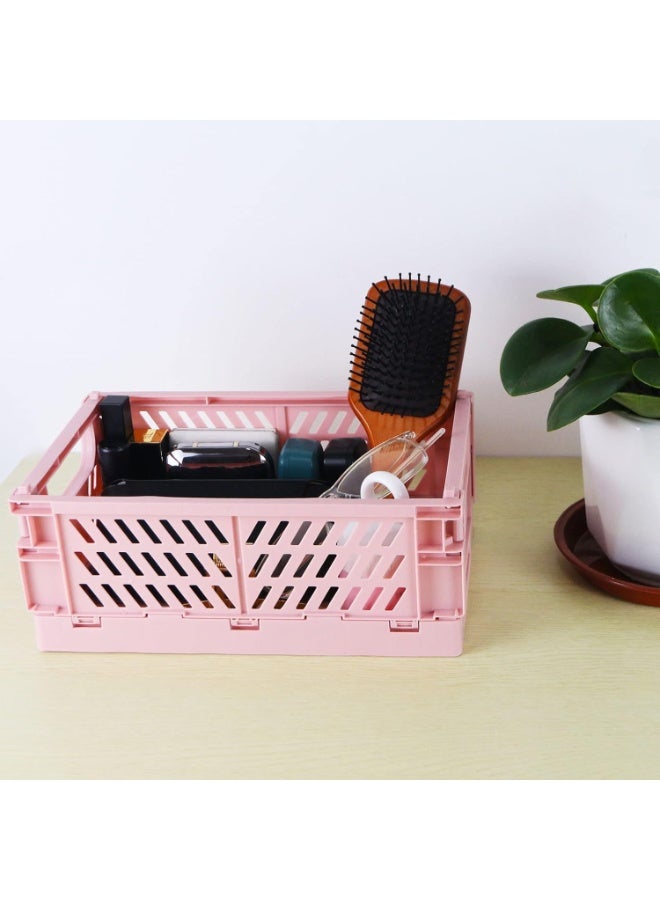 2-Pack Mini Foldable Plastic Baskets for Organizing and Storage, Collapsible Storage Crate for Home Kitchen Bedroom Bathroom Office (9.8x6.5x3.8, Pink) - Image 5