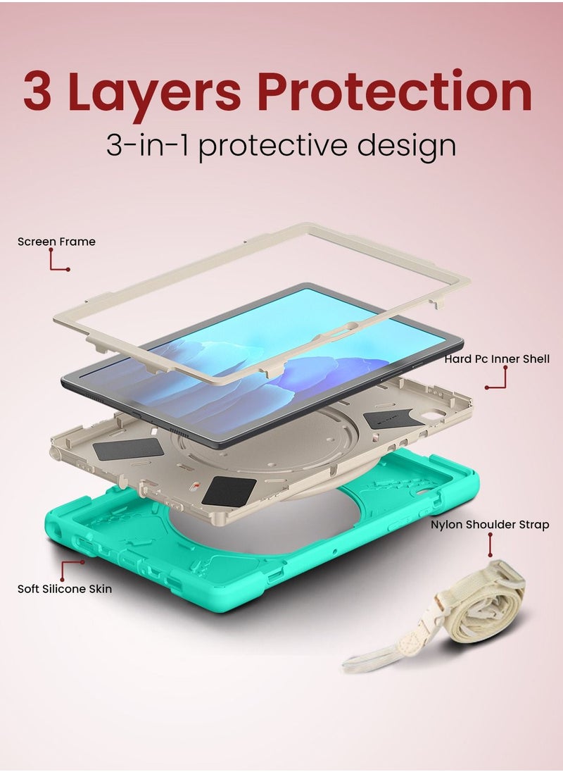 Moxedo - Moxedo Heavy Duty Shockproof Rugged Protective Colorful Case with 360 Rotating Kickstand and Shoulder Strap for Kids Compatible for Samsung Galaxy Tab A7 10.4 Inch (T500/T505) - Mint Green - Image 1