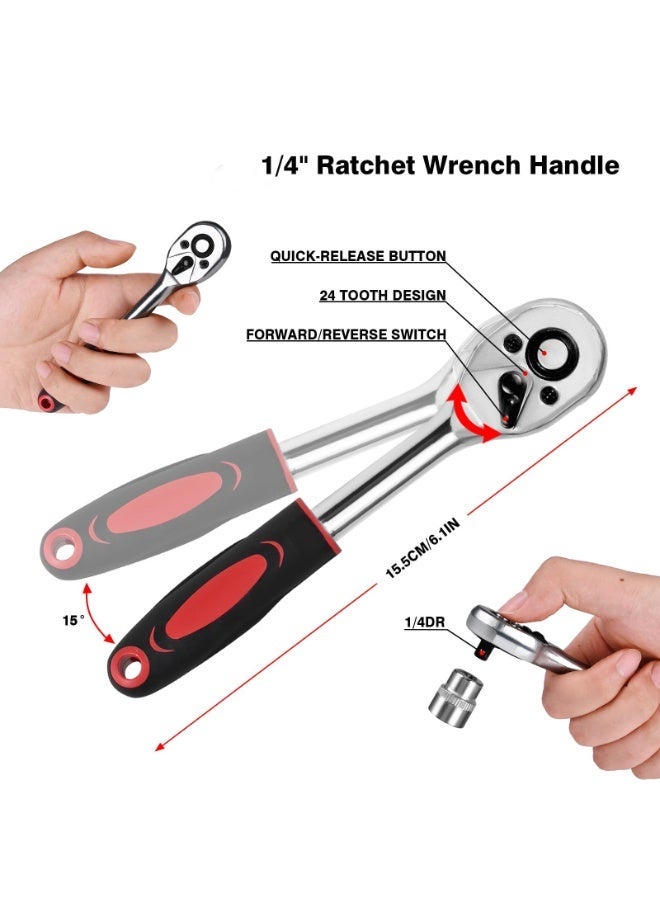 مجموعة المقابس, 46 قطعة 1/4 بوصة مفاتيح Ratchet مجموعة, مجموعة المقابس CR-V المترية مع شريط التمديد, مجموعة أدوات السيارات الميكانيكية للاستخدام المنزلي, مجموعة بت السائق مع حالة التخزين - Image 2