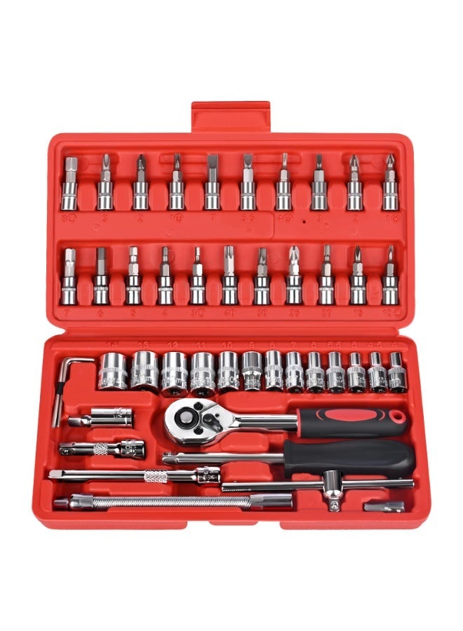 مجموعة المقابس, 46 قطعة 1/4 بوصة مفاتيح Ratchet مجموعة, مجموعة المقابس CR-V المترية مع شريط التمديد, مجموعة أدوات السيارات الميكانيكية للاستخدام المنزلي, مجموعة بت السائق مع حالة التخزين - Image 1