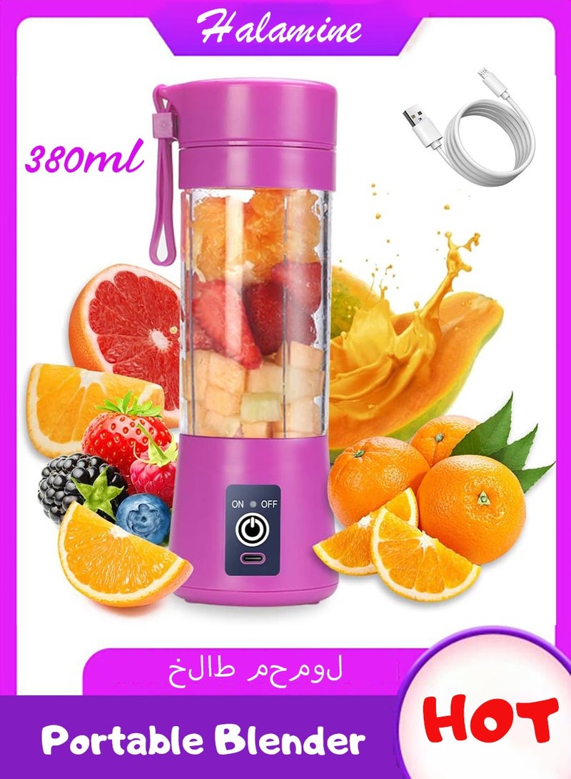 Halamine Portable Blender 380ml, 4-point Blade Mini Blender, USB Rechargeable Personal Blender for Shakes, Smoothies, Fresh Juice, Baby Food, Vegetables - Image 1