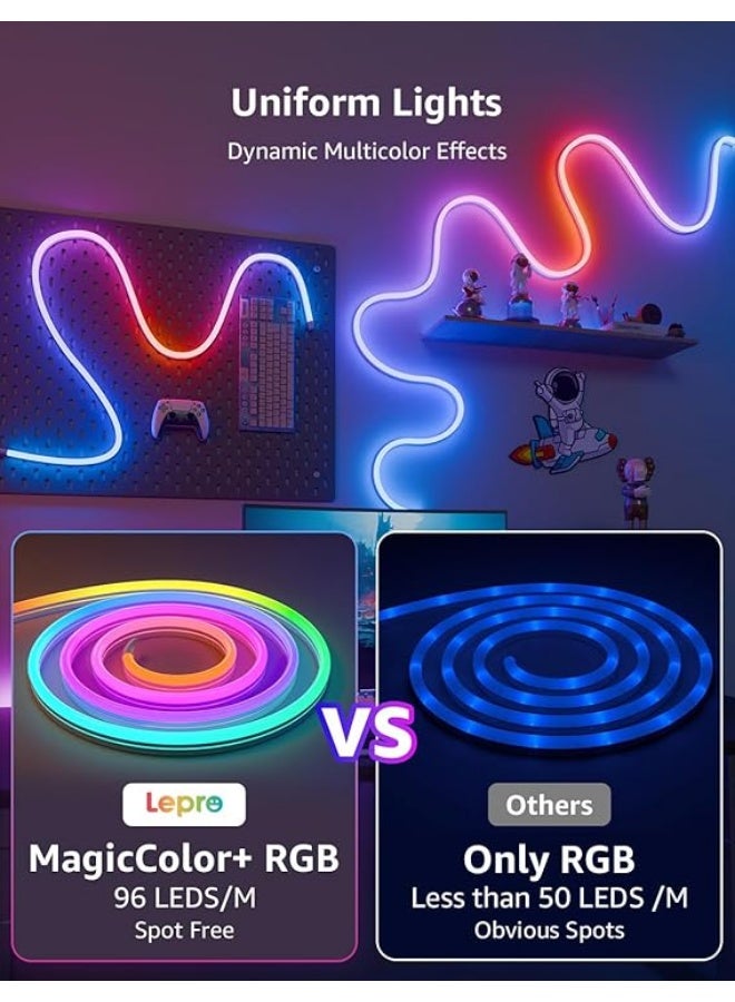 Lepro N1 AI Smart Rainbow Neon Light Strip 3M, 96 LEDs/M, Work with Alexa, Google Home, Music Sync, AI Lighting Design Assistant, IP65 Rope Light, MagicColor LED Light, App & Voice Control, No Remote - Image 5