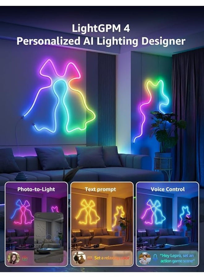 Lepro N1 AI Smart Rainbow Neon Light Strip 3M, 96 LEDs/M, Work with Alexa, Google Home, Music Sync, AI Lighting Design Assistant, IP65 Rope Light, MagicColor LED Light, App & Voice Control, No Remote - Image 3